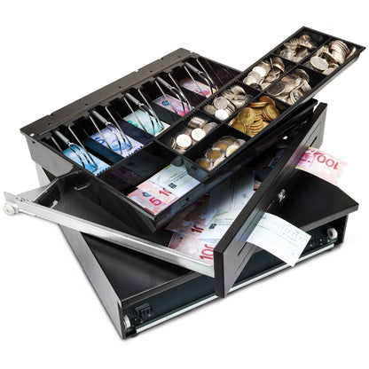 Enhance your cash management system with the Metal Slider Cash Drawer, a reliable solution designed to streamline cash handling for cash boxes, cash tills, and POS cash registers. This cash drawer ensures efficiency and security for your business operations.