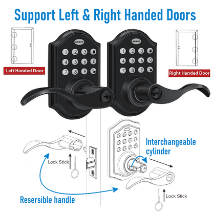 A325-SL - ASSUR Keyless Entry Door Lock Smart Door Locks Electronic Door Lock with Handle Lever, One-Touching Locking, Up to 50 Pin Codes Ideal for Home Office Condo Garage Rental Unit (Black)