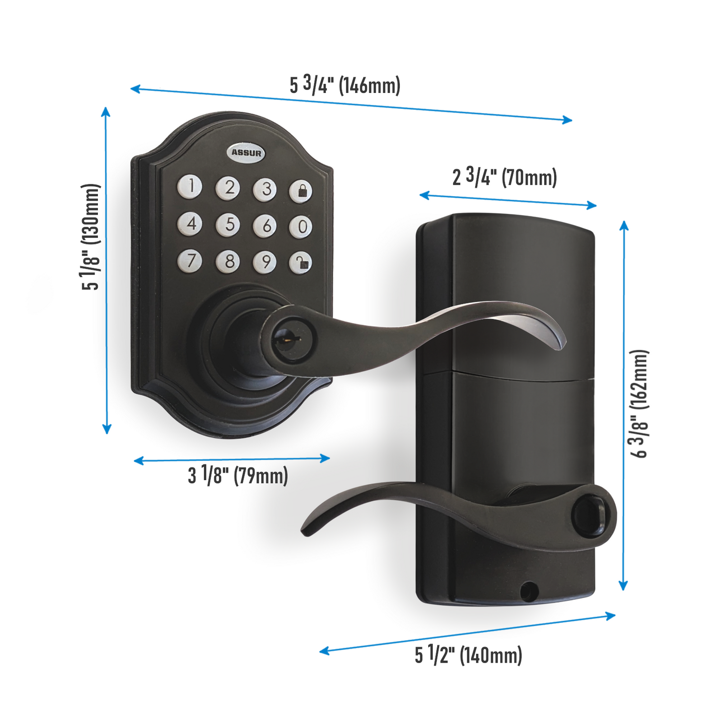 A325-SL - ASSUR Keyless Entry Door Lock Smart Door Locks Electronic Door Lock with Handle Lever, One-Touching Locking, Up to 50 Pin Codes Ideal for Home Office Condo Garage Rental Unit (Black)