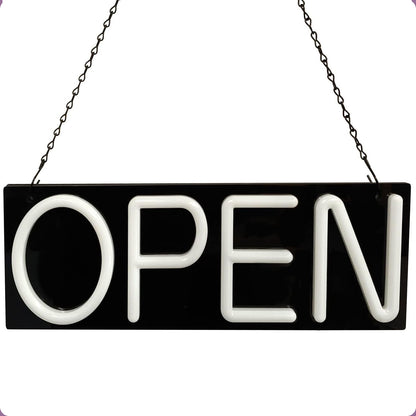 AOP50  ASSUR Neon Open Sign, Open Neon Sign, Open LED Sign 20x 7 inch, Ultra-Light White with Hanging Chain, Direct Plug-In 12V Power Adapter