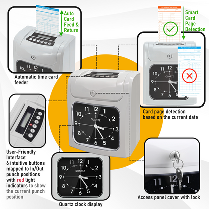 A960 - Horloge à carte perforée Enregistreur de temps électronique / Machine d'enregistrement numérique du temps de présence avec batterie rechargeable