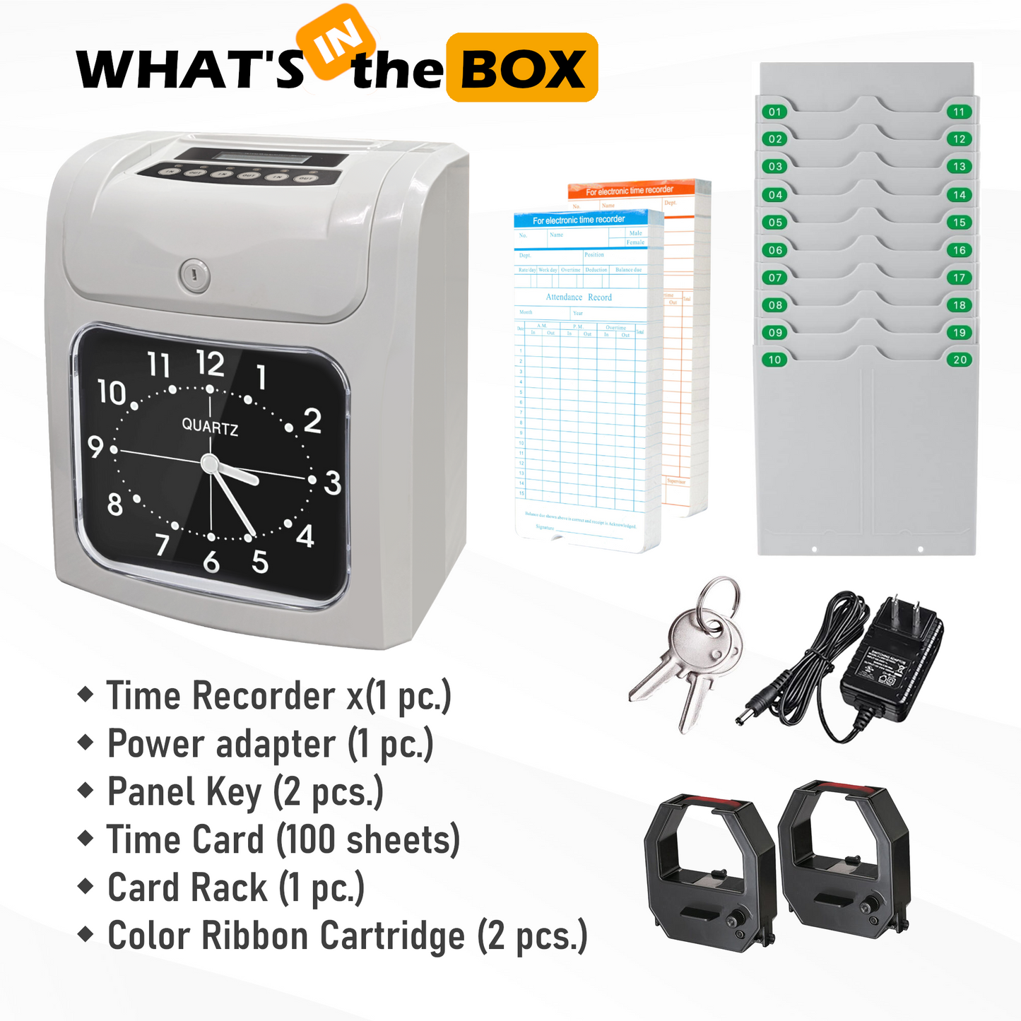 A960 - Horloge à carte perforée Enregistreur de temps électronique / Machine d'enregistrement numérique du temps de présence avec batterie rechargeable