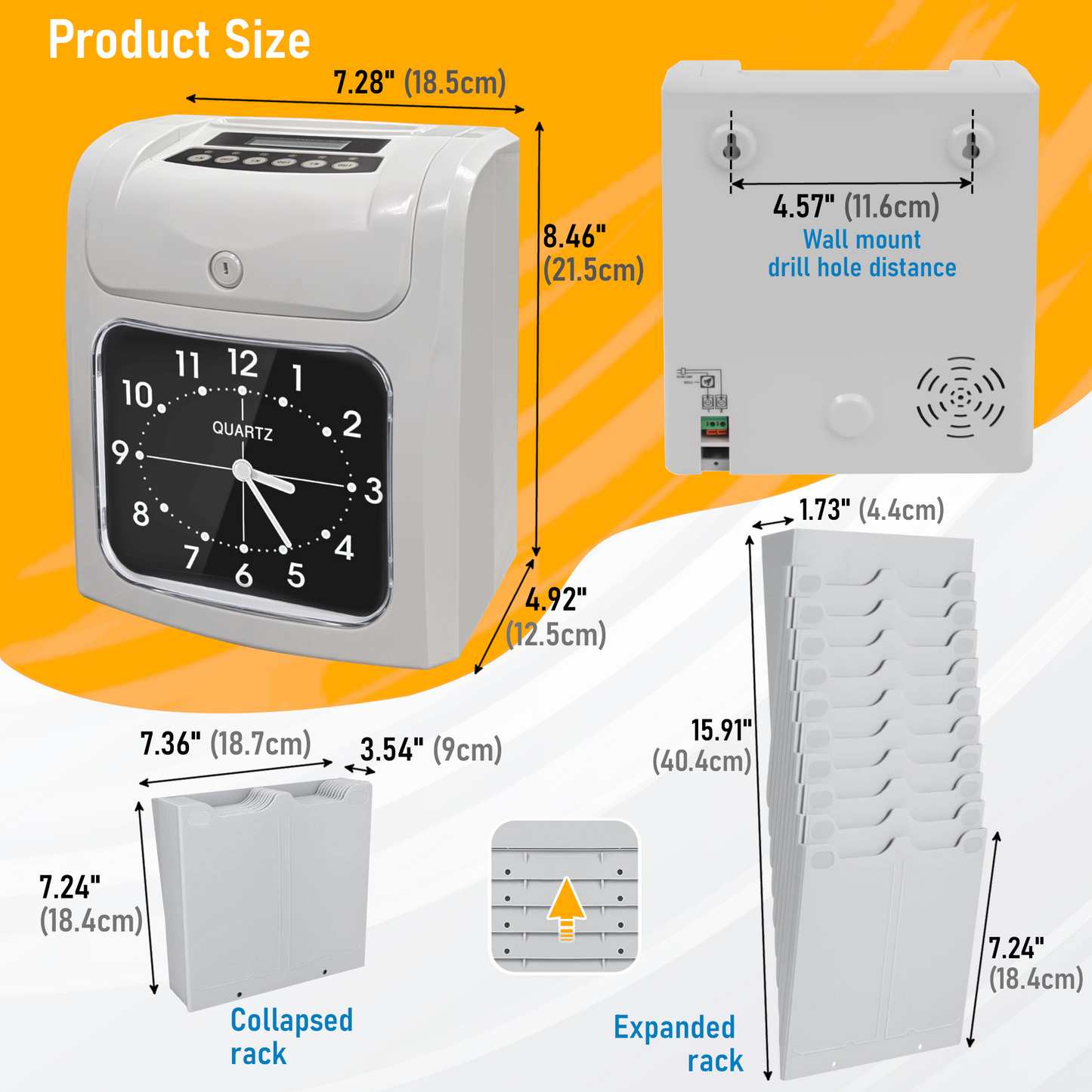 A960 - Horloge à carte perforée Enregistreur de temps électronique / Machine d'enregistrement numérique du temps de présence avec batterie rechargeable