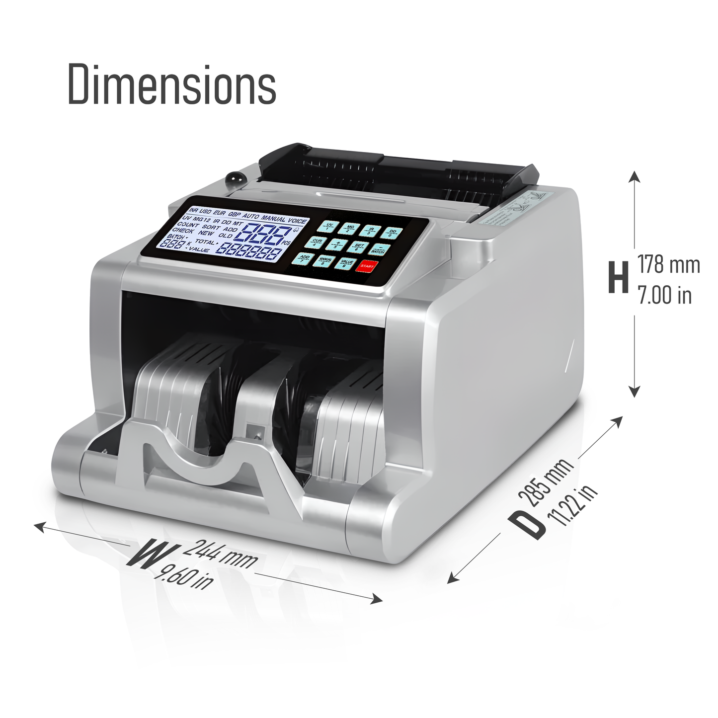 AL-6500 - ASSUR Money Counter Machine Canadian with UV/MG/IR/DD Detection, Bill Counter, Cash Counting Machine 1000 Notes Per Minute, 1 Years Warranty (Silver)